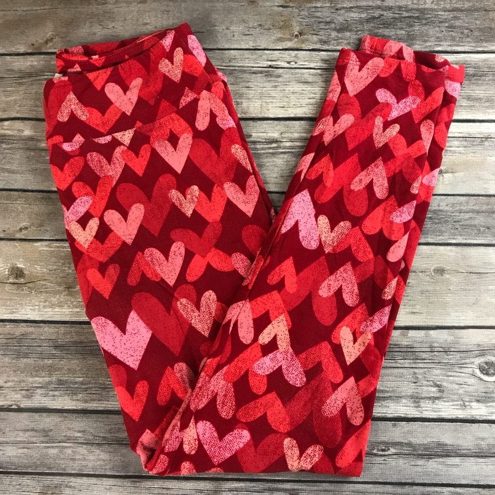 LuLaRoe Heart Valentine’s Leggings. EUC Size OS